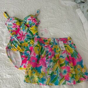 Lilly Pulitzer Floral One-Piece with Matching Skirt — Multi Color